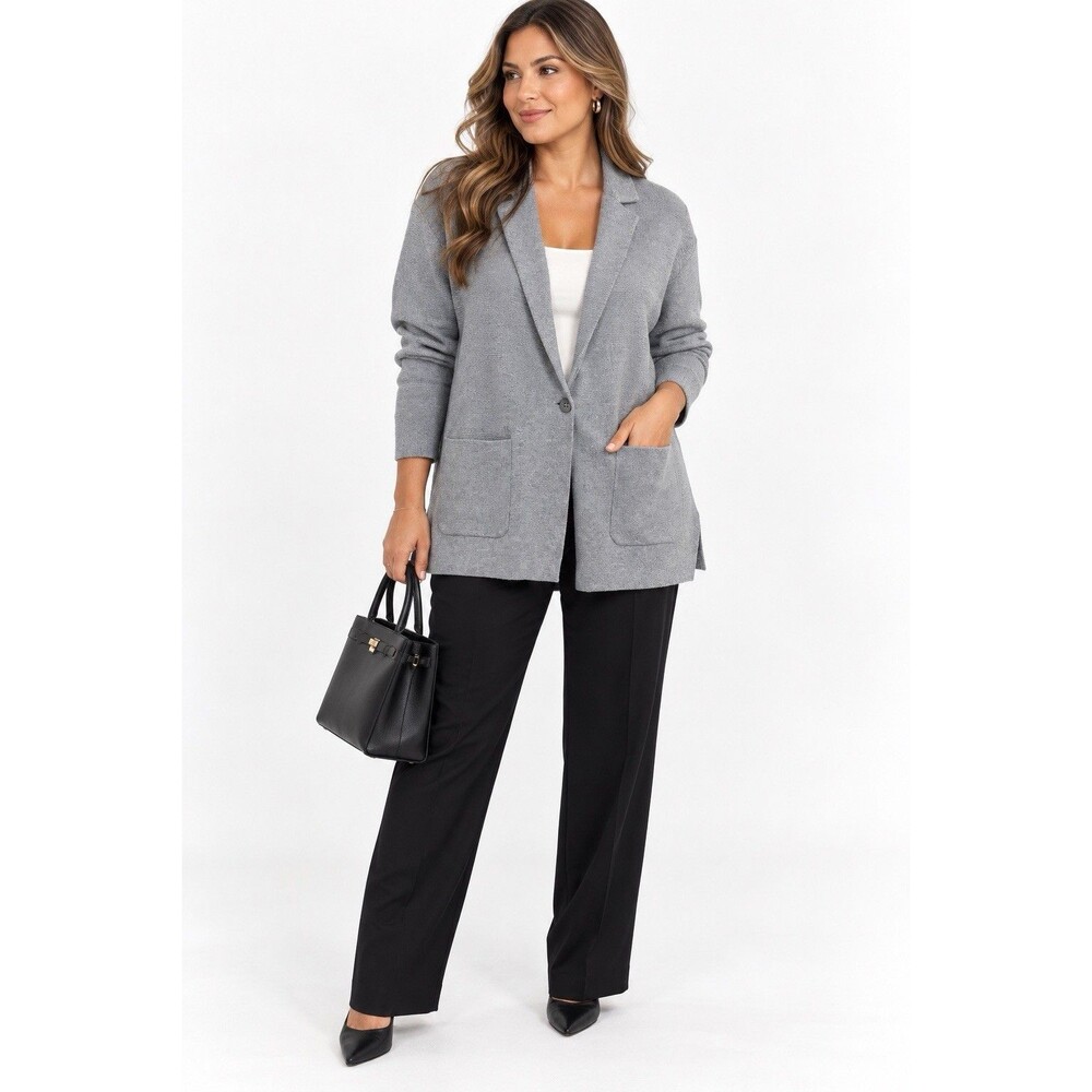 Talbots Women’s Grey Knit Sweater Blazer Jacket LP Petite Single Button NWOT